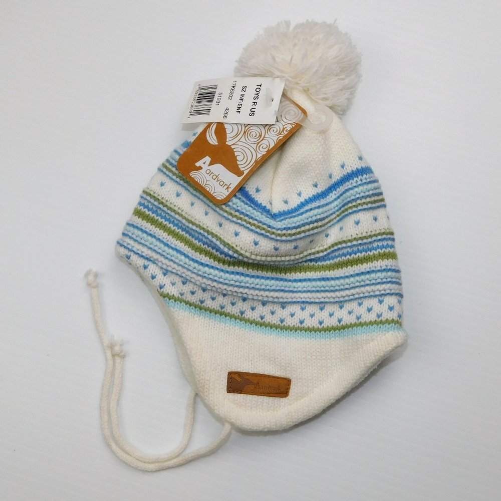 Aardvark Knit Fleece Lined Winter Hat Pom Pom NEW Unisex Baby 6-9 Months 6M 9M